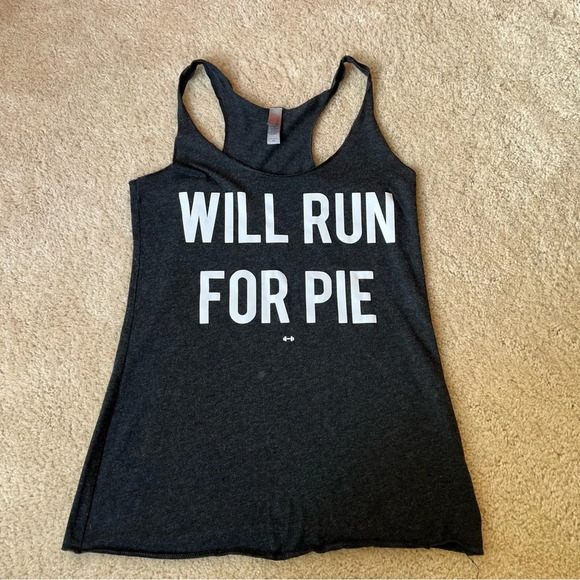 Next Level Women’s “Will Run For Pie” Black  Turkey Trot Tank Top - XS - VGUC - Picture 1 of 4